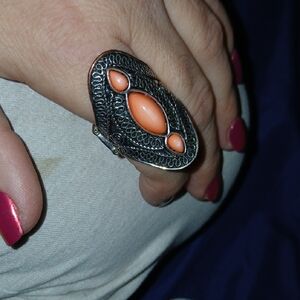 Elegant Silver and Orange Statement Ring